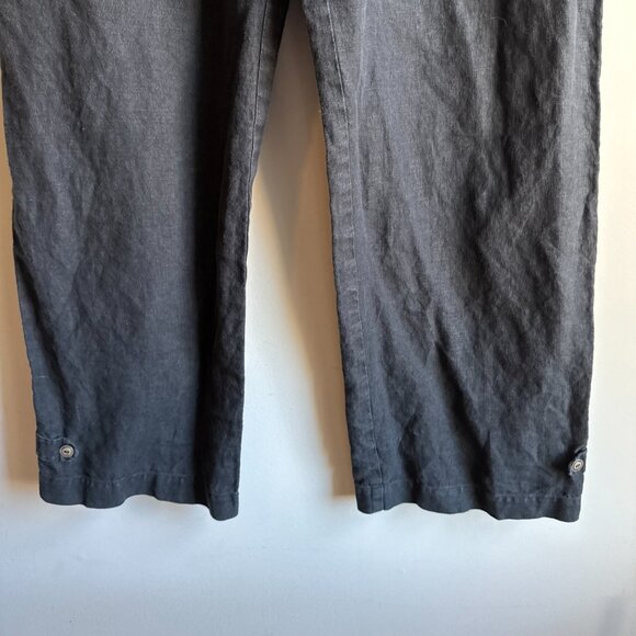 LAST CHANCE Black Linen Button Accent Wide Leg Pants Size L/XL - Picture 2 of 6